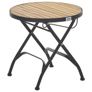 Tavolino da bistrot da giardino marrone chiaro in legno di acacia con struttura in acciaio rotondo relax patio