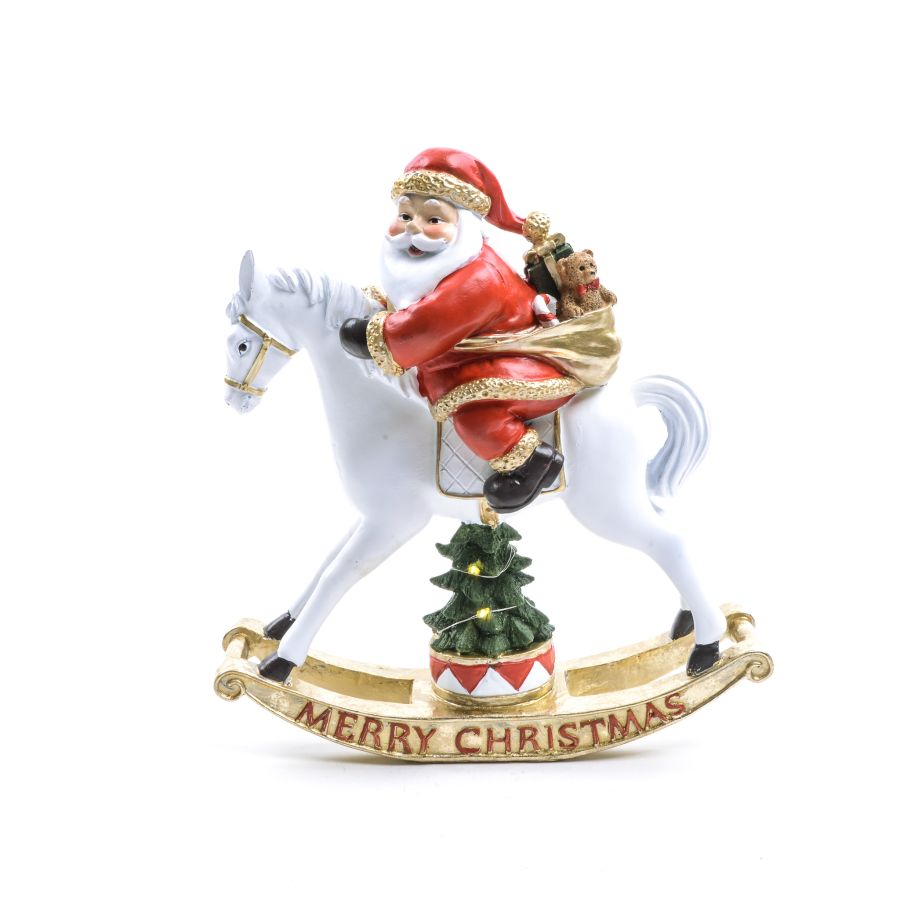 BABBO NATALE SU CAVALLO A DONDOLO CON LUCI  26.5X10.5X28.5H CM