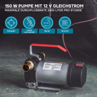 WilTec Pompa autoadescante per diesel gasolio 12 V 150 W 40 l/min Pompa di trasferimento