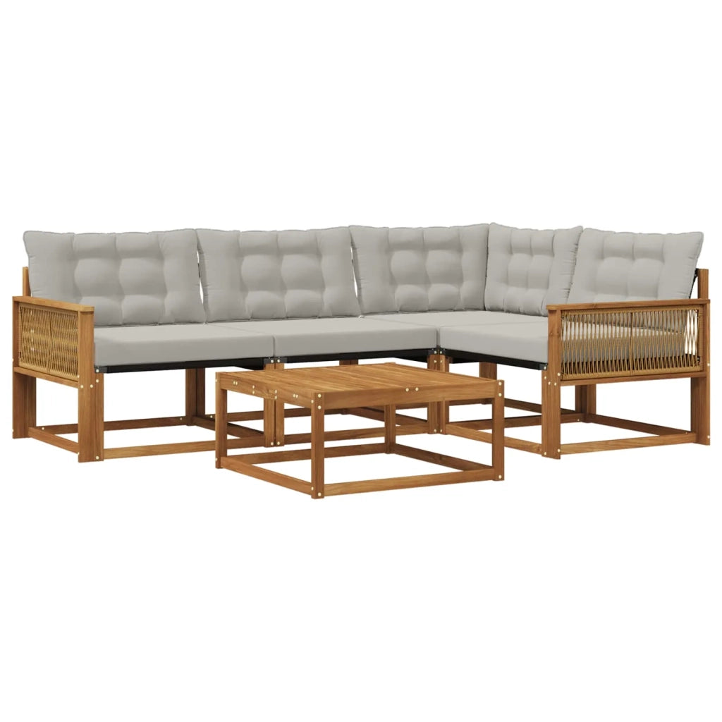 Set di divani da esterno 5 pcs Naturale e Grigio Chiaro
