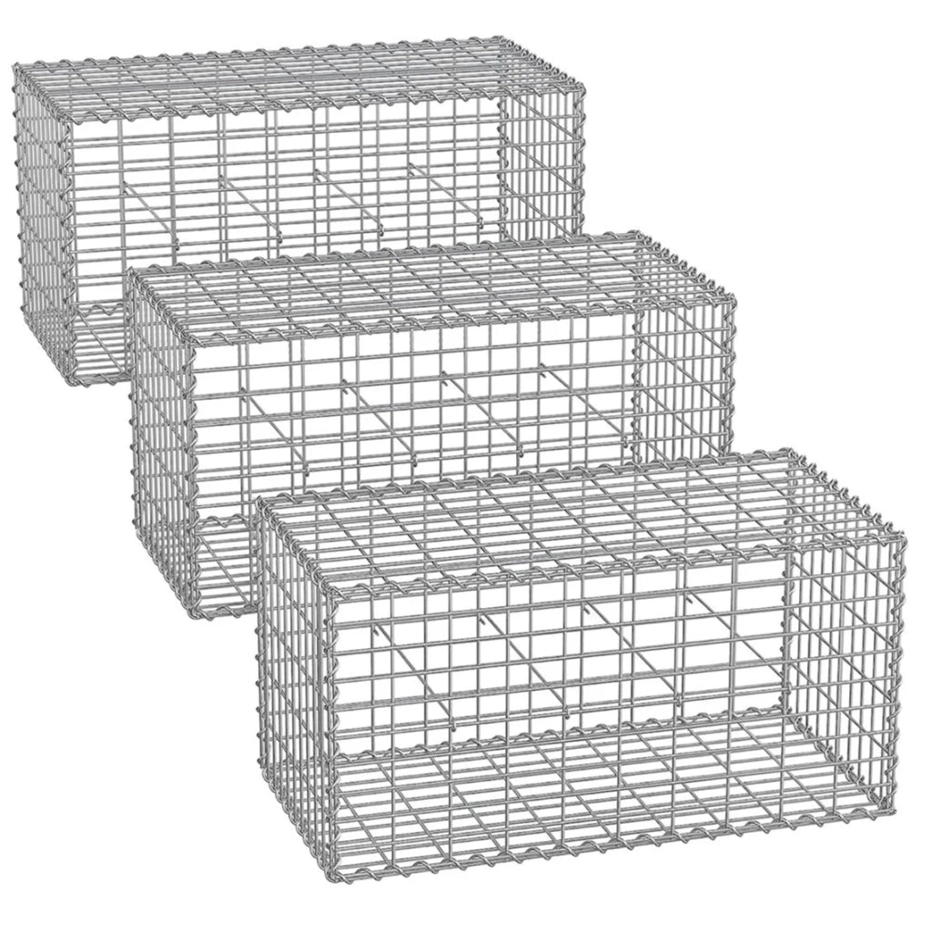 Set di 3 gabbioni per pietre gabbia metallica cestino per pietre maglia 5 x 10 cm zincato muro decorazione da giardino 100 x 50 x 30 cm grigio 12_0005959