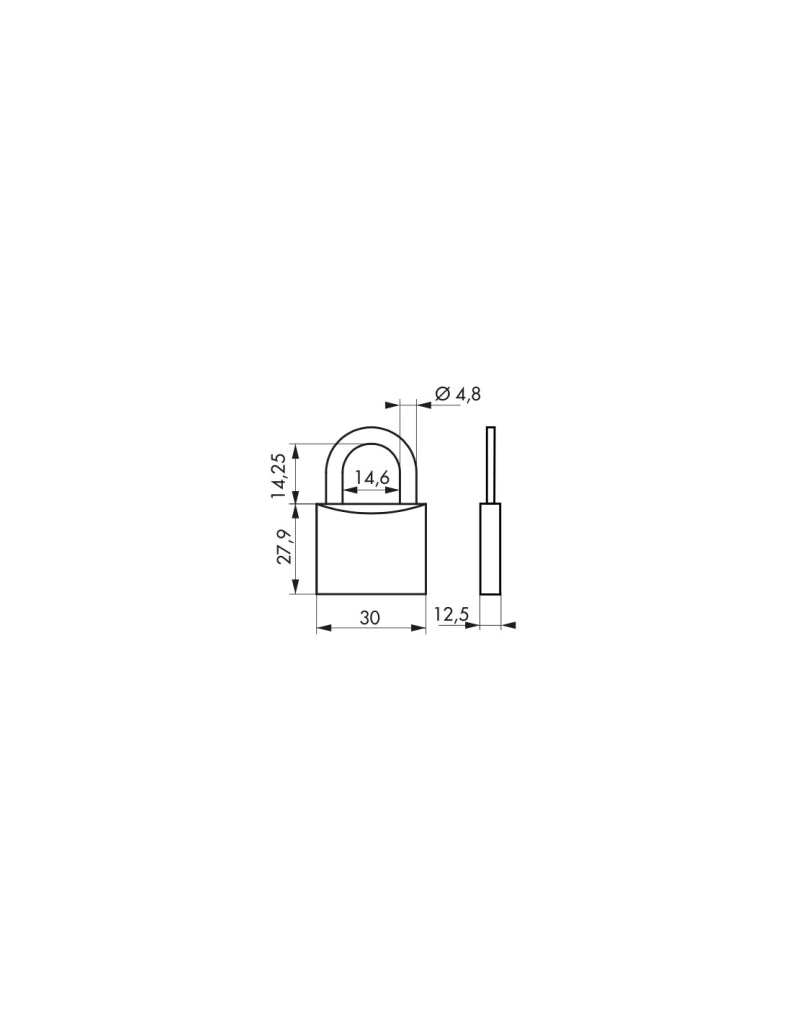 Lucchetto a chiave Tipo 1, ottone, interno, arco in acciaio, 30mm, 3 chiavi - THIRARD