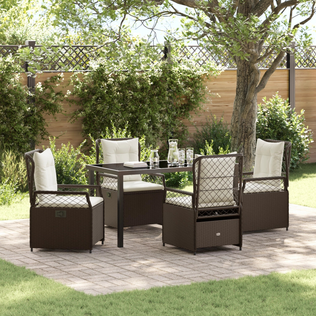 Set da pranzo da giardino 5 pezzi Marrone Polyrattan