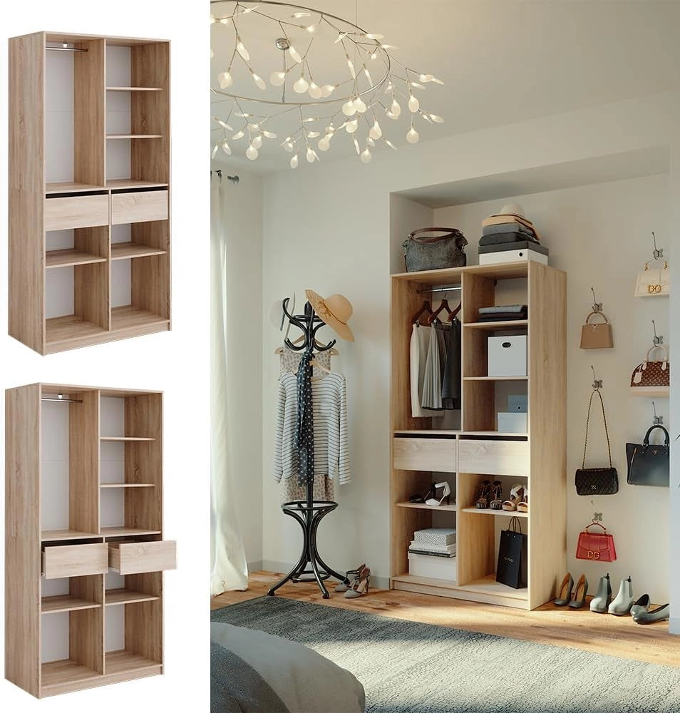 Armadio Elmo, Sonoma, 100 x 200 cm con 2 cassetti, per una conservazione flessibile di diversi capi di abbigliamento
