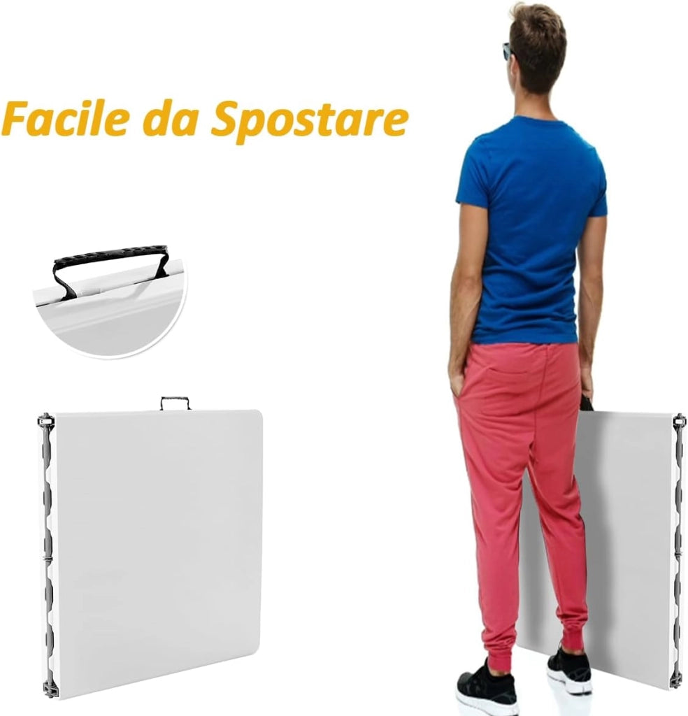 Tavolo Pieghevole e Portabile da Campeggio, Tavolino da Esterno in HDPE con Piedini Antiscivolo, Tavolo da Giardino Rettangolare da Picnic, Spiaggia, Feste, Bianco, 153 x 74 x 73 cm