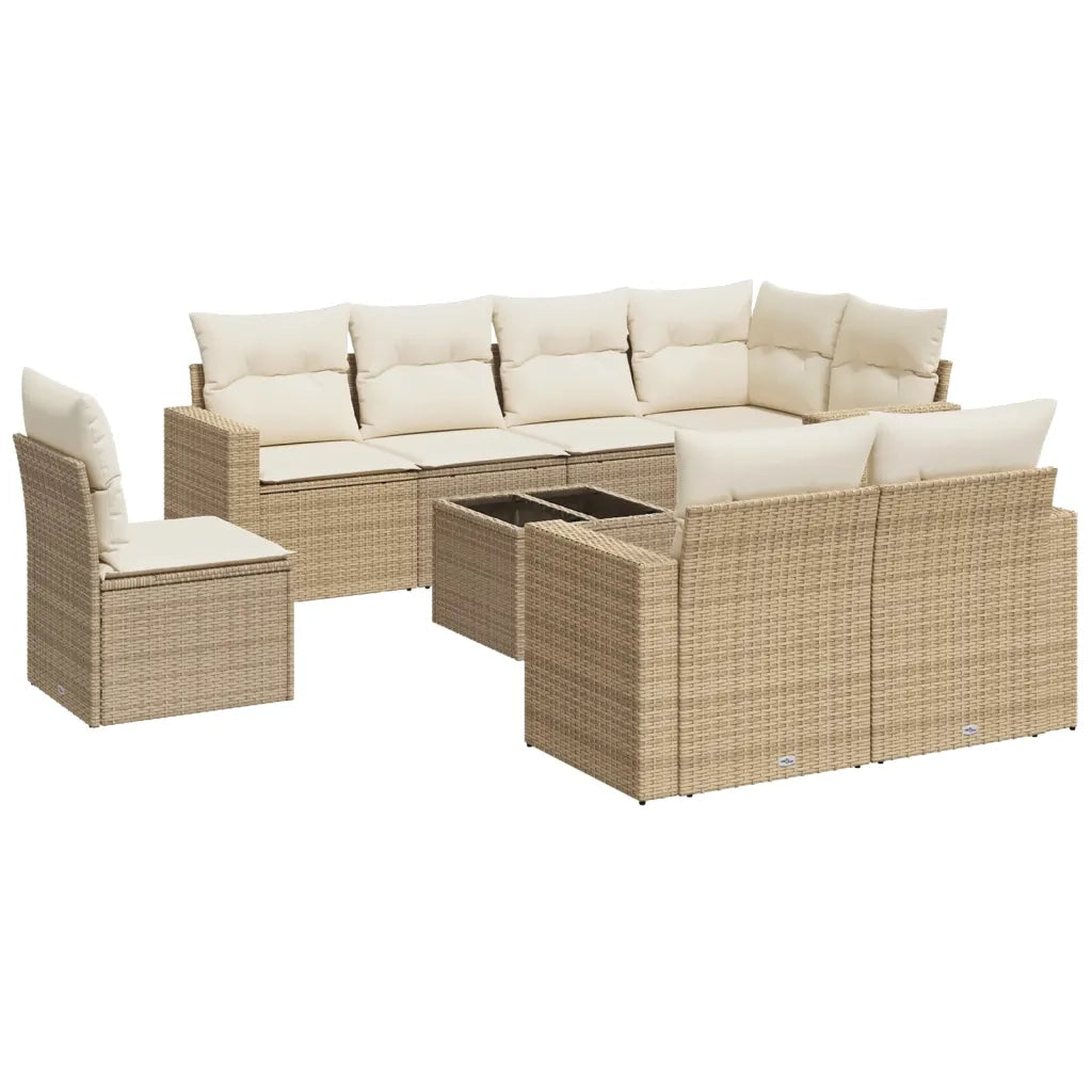 Set Divano da Giardino 9 pz con Cuscini Beige in Polyrattan 3251585