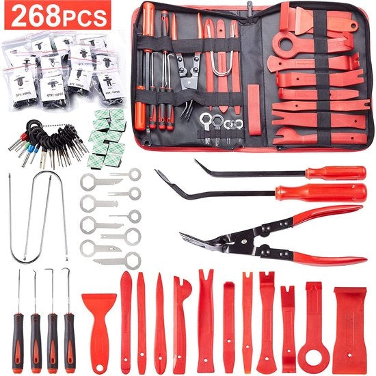 Kit di Demontaggio Auto, 268 Pezzi di Strumento per Trucco, Trucco Interno, Rimozione di Pannelli e Portiere di Auto
