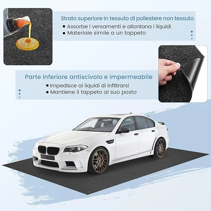 Tappetino per Pavimento del Garage, 252,5 x 221 CM, Assorbente per Perdite d'olio, Riutilizzabile e Lavabile, Protegge il Pavimento del Garage e della Bottega, Fondo Antiscivolo e Impermeabile