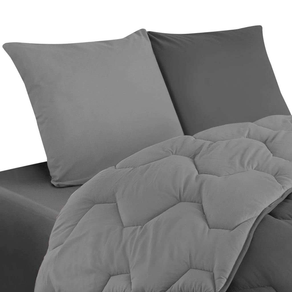 IDMarket - Piumino 220x240 cm biface grigio chiaro e grigio 300 gr ABBY + 2 cuscini