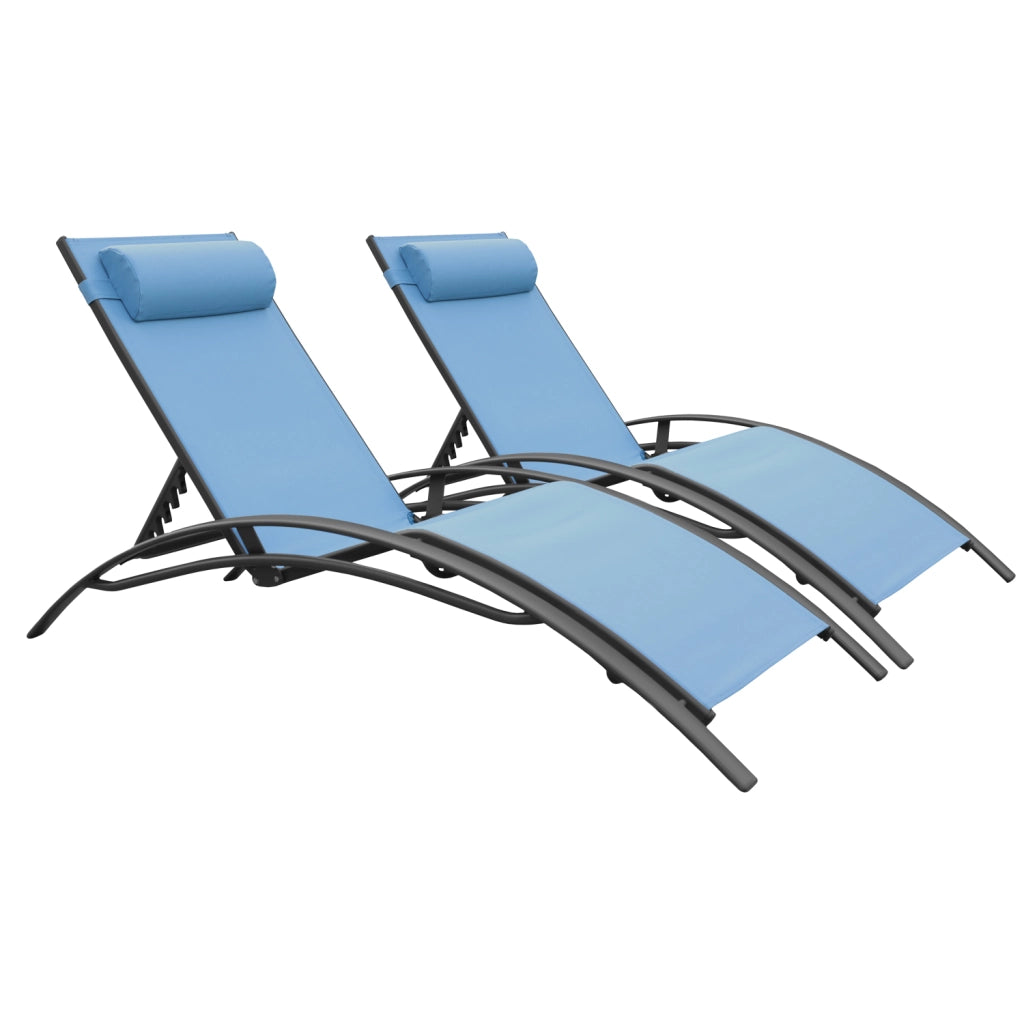 Set di 2 sedie a sdraio GALAPAGOS in textilene grigio-blu - alluminio grigio antracite