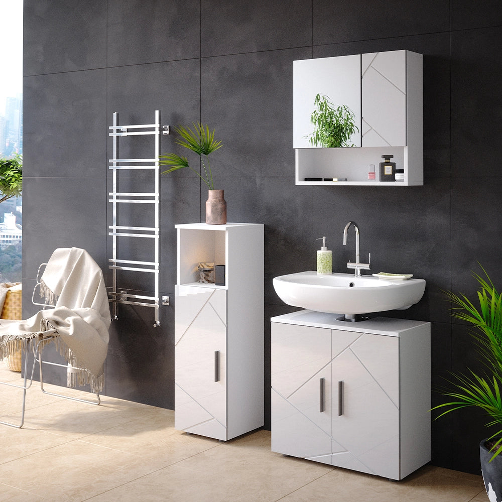 Vicco Set mobili bagno Bianco lucido 3 parti