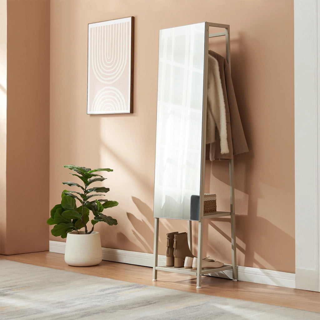 Specchio da Terra Klilbojle con Appendiabiti 160 x 40 x 35 cm - Avena Oatmeal [en.casa]