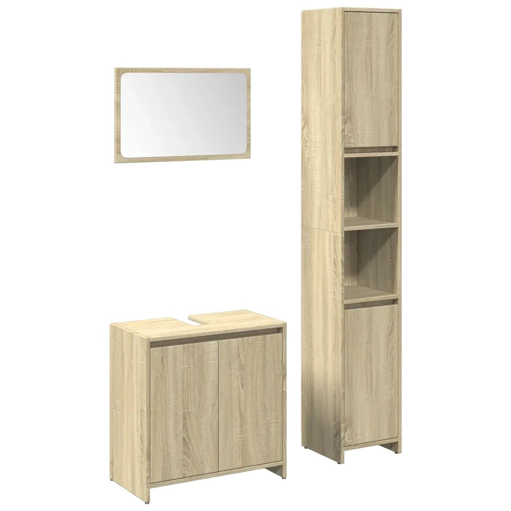 Set Mobili da Bagno 3 pz Rovere Sonoma in Legno Multistrato
