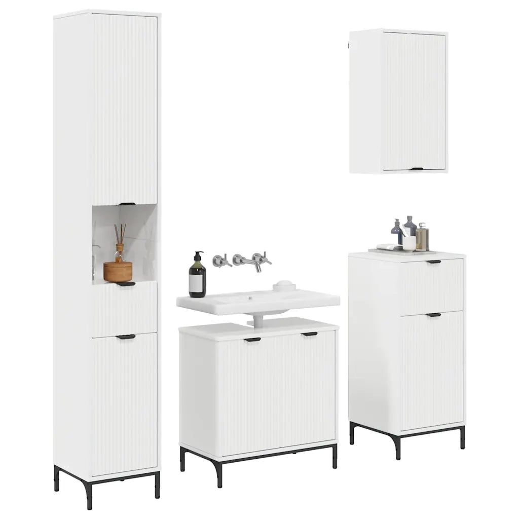 Set di mobili per il bagno con cassetto con porta Bianco Lucido 3393117