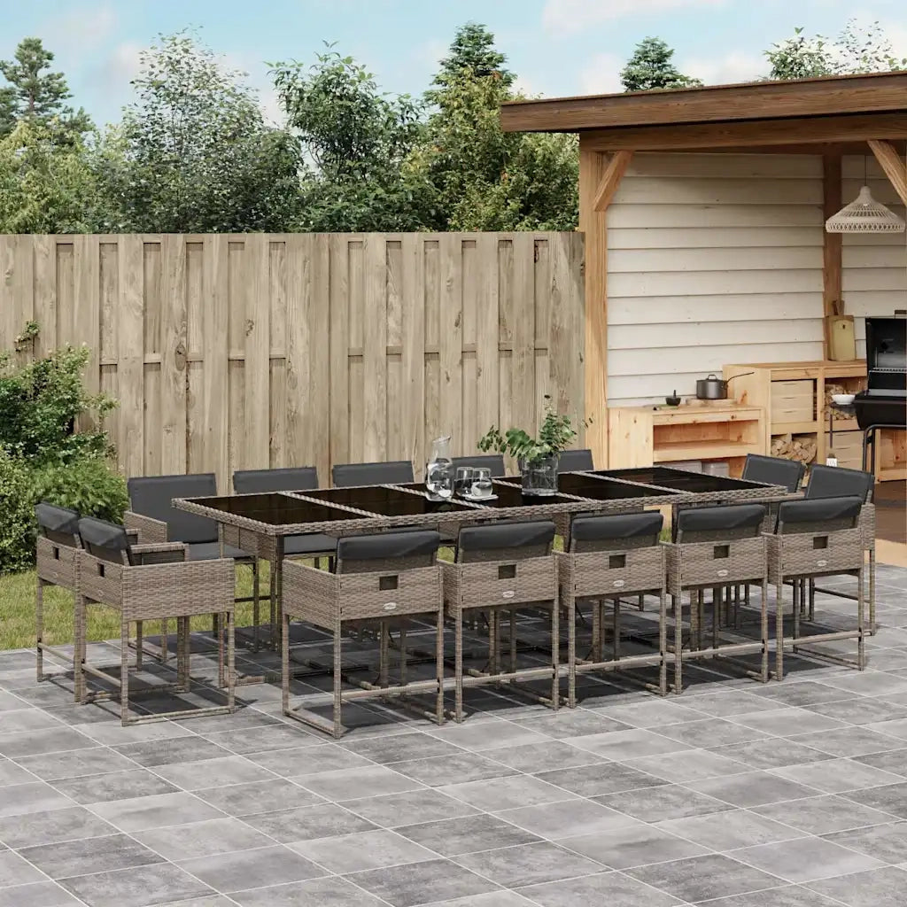 Set da Pranzo da Giardino 15 pz con Cuscini Grigio Polyrattan 3211412