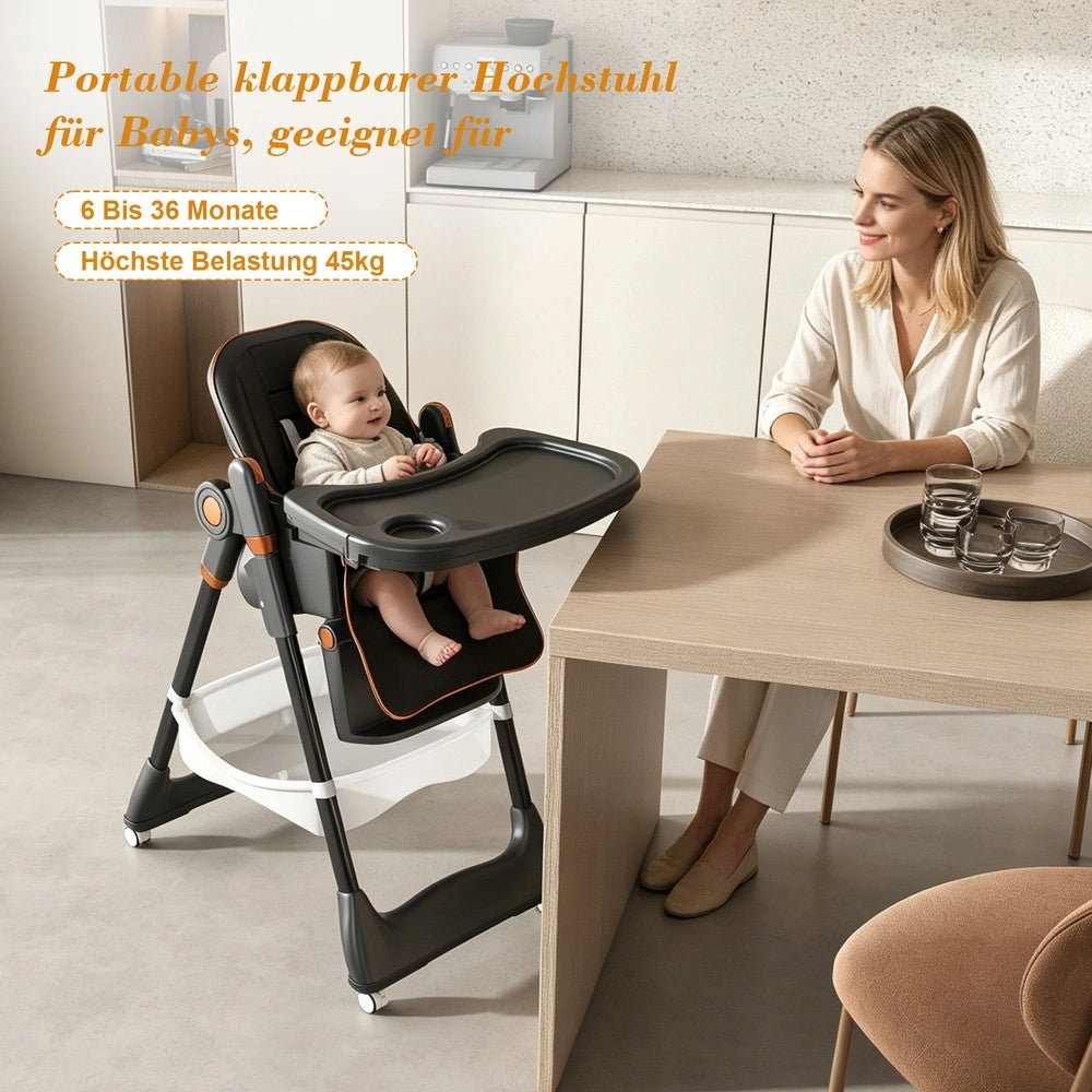 Sedia per bambini ¨C Minimal ¨C Nero, con ruote bloccabili e cintura di sicurezza 0-6 anni