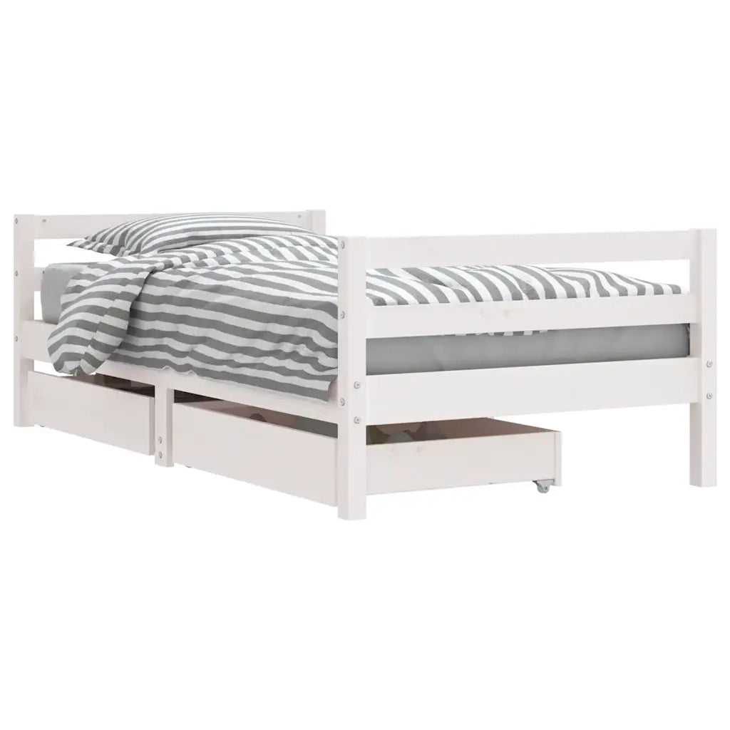 Giroletto Bambini | Letto Infantile | Lettino con Cassetti Bianco 80x160 cm Massello Pino
