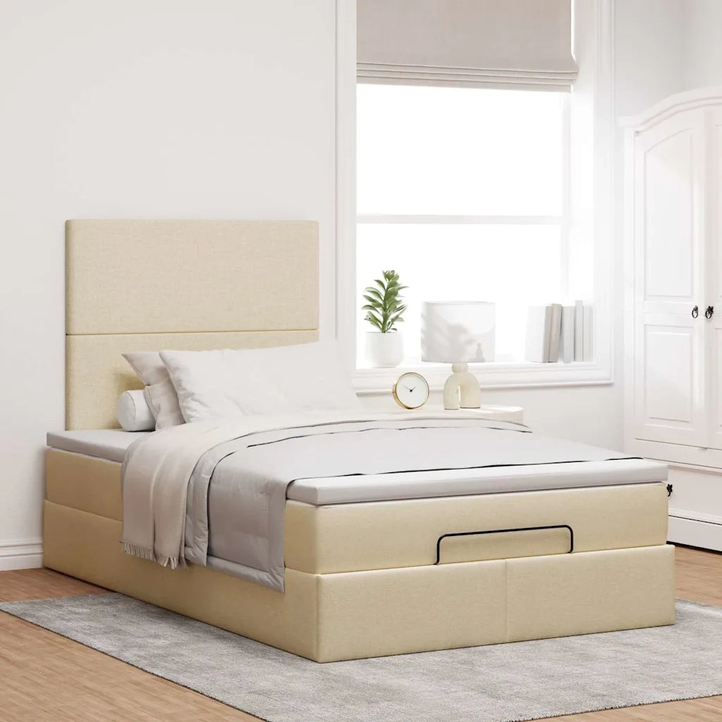 Struttura Letto Pouf con Materasso Crema 120x190 cm in Tessuto 3313911