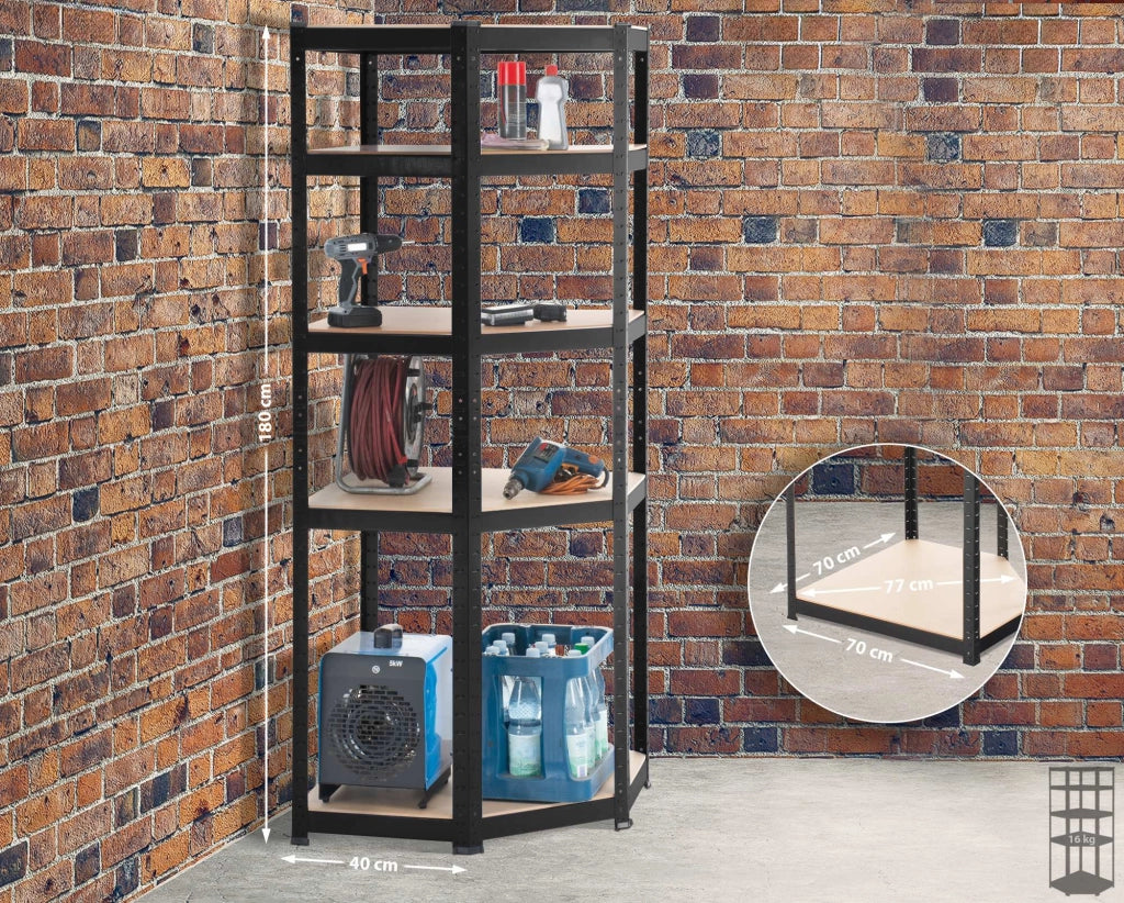 Scaffale Angolare FLINT in Metallo nero,100x80x180 cm