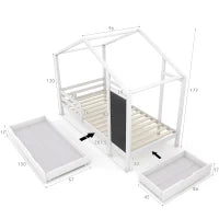 Letto per Cameretta, 6+ Anni con Lavagna e Recinzione, 2 Cassetti, Struttura in Pino 90x200 cm, Bianco
