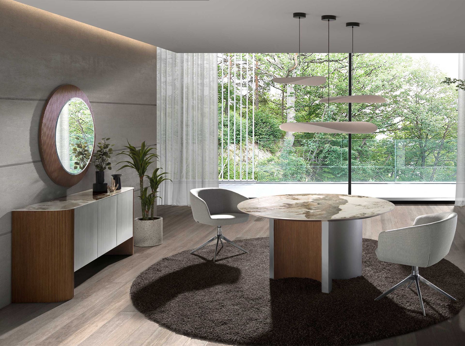 Specchio da parete rotondo noce