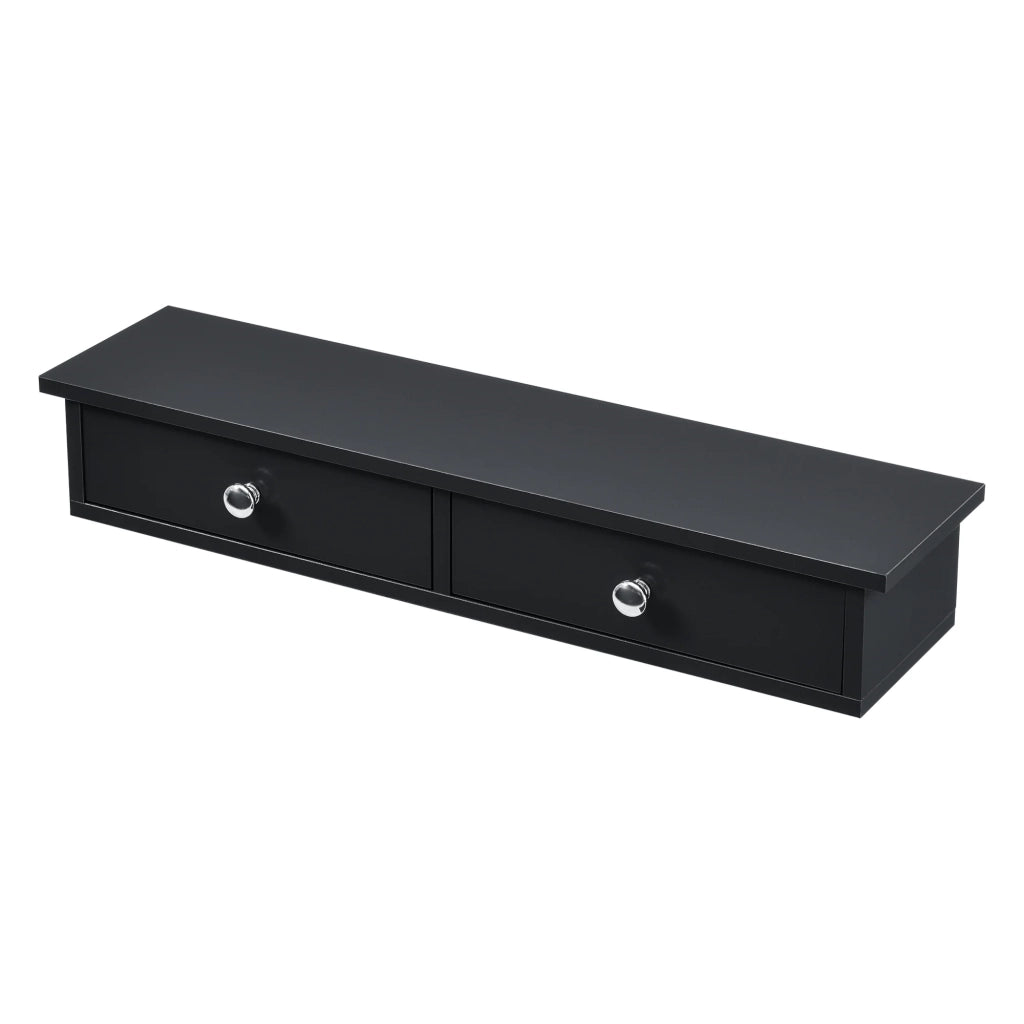 Mensola da parete con 2 cassetti mobile contenitore di design per ingresso soggiorno camera da letto MDF laccato 10 x 60 x 15 cm nero 03_0005194