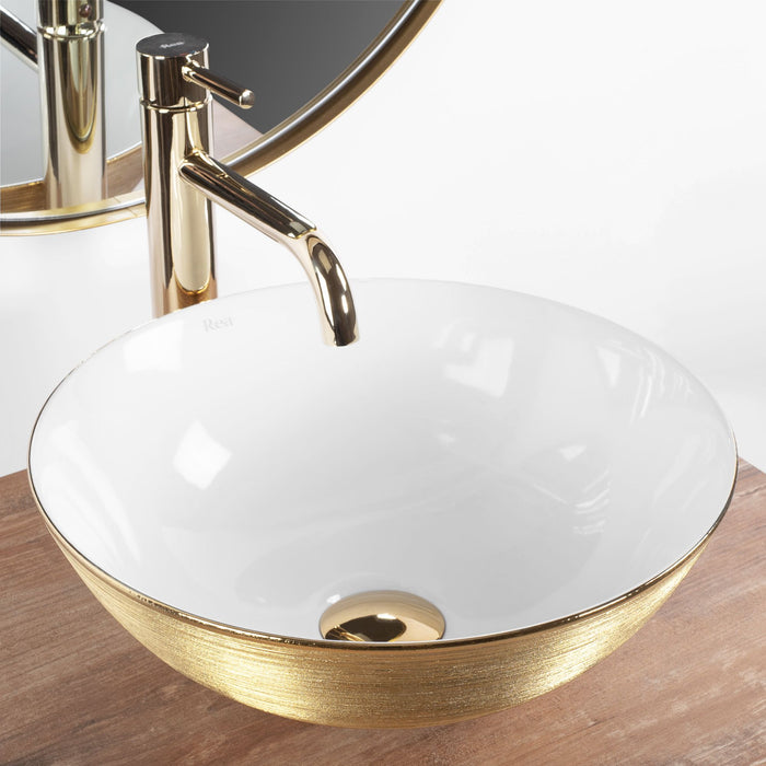 Lavabo Da Appoggio Rea Stella Gold Brush / White