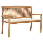 Panca da giardino mobili da esterno per patio panca da terrazza impilabile con cuscino color crema 128,5 cm legno massello di teak 02_0011667
