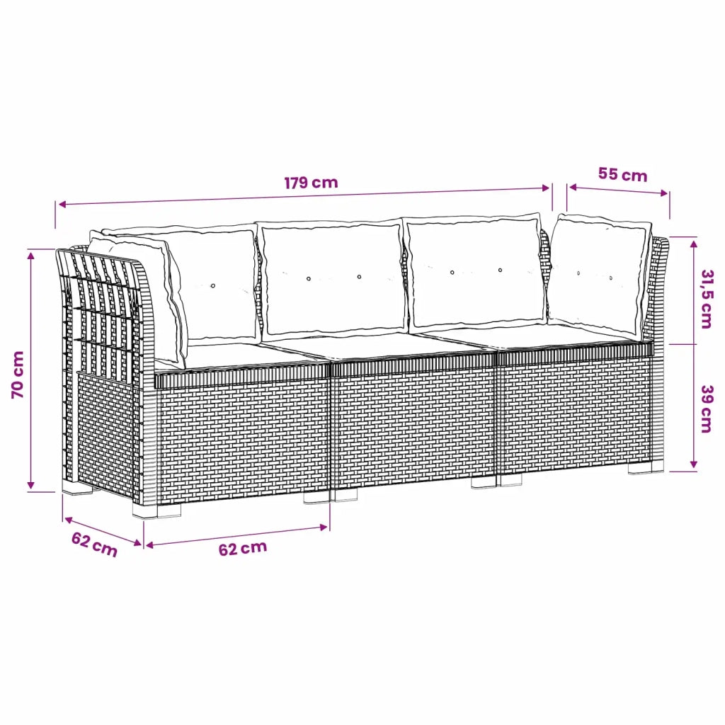 Divano da esterno-Divano da Giardino 3 posti con cuscini in look rattan PP Bianco 993405