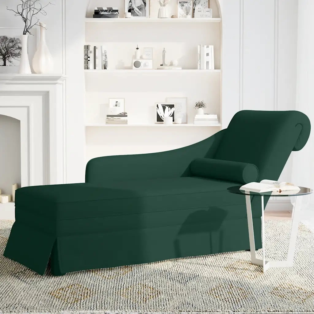 Sdraio con Capezzale e Bracciolo Destro Verde Scuro in Velluto