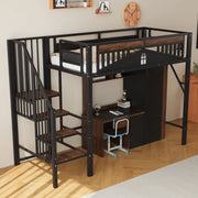 Letto a castello metallo e legno nero 90x200 cm con ringhiera