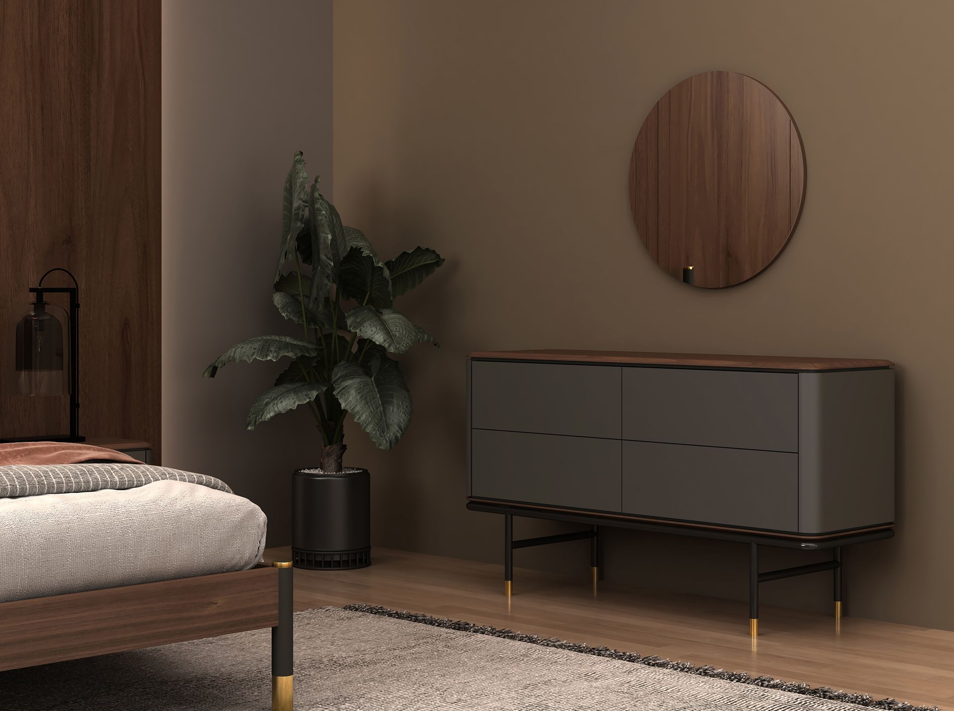 Specchio da parete rotondo noce