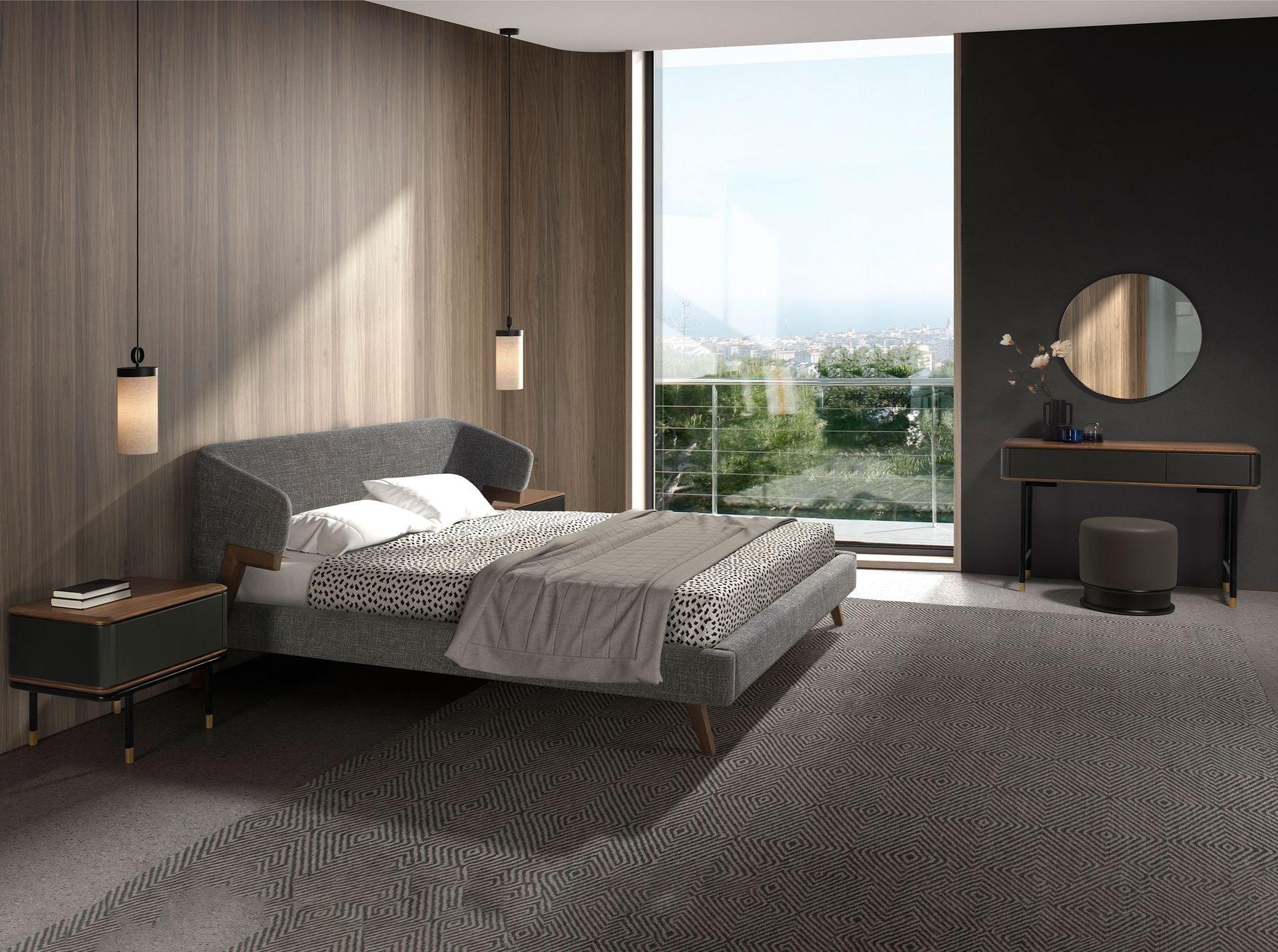 Specchio da parete rotondo noce