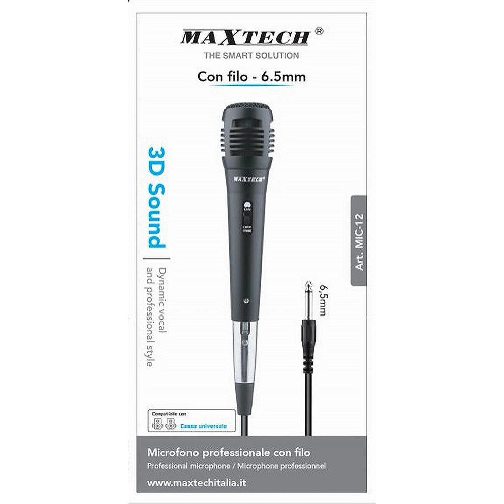 Trade Shop - Microfono Con Cavo Jack 6.5mm 2mt Amplificatore Per Karaoke Eventi Fm-570 Mic-12 -