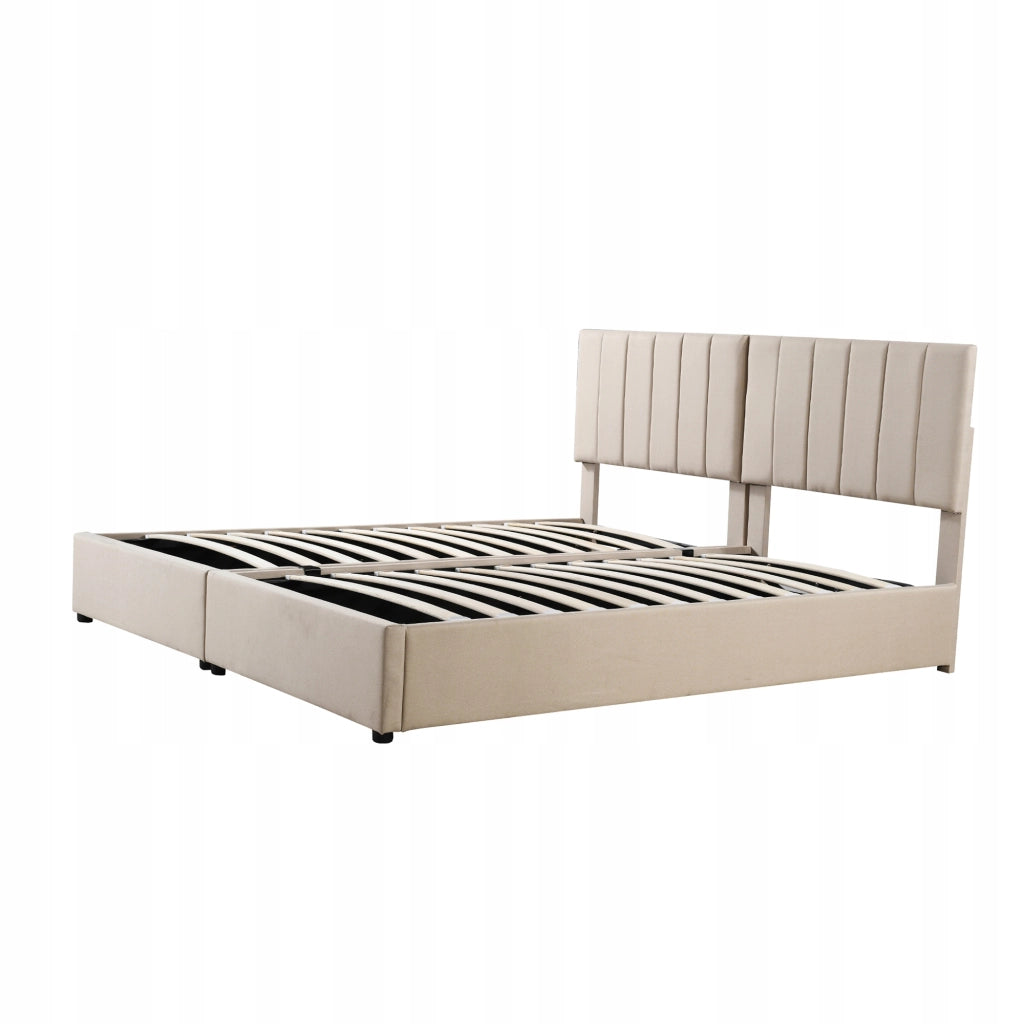 Letto imbottito 180x200 - Xylo - Base idraulica, colore beige