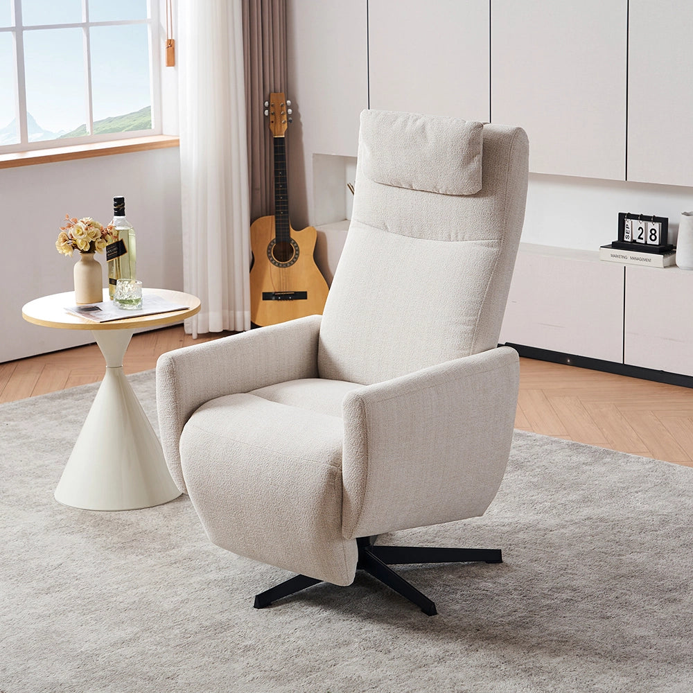 Poltrona relax - Xylo - reclinabile chenille con poggiapiedi girevole beige