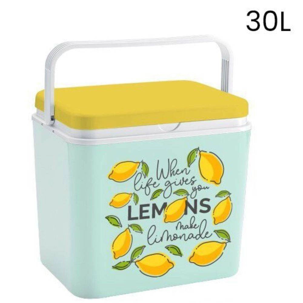 Trade Shop - Frigo Portatile Borsa Termica Fantasia Limone 30l Campeggio Mare Estate Spiaggia -