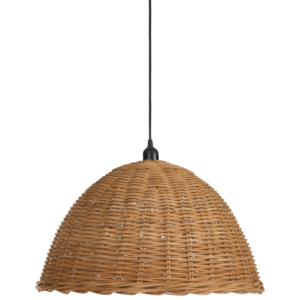 Lampada a sospensione con paralume in rattan naturale intrecciato a cupola, stile boho, rustico e Japandi