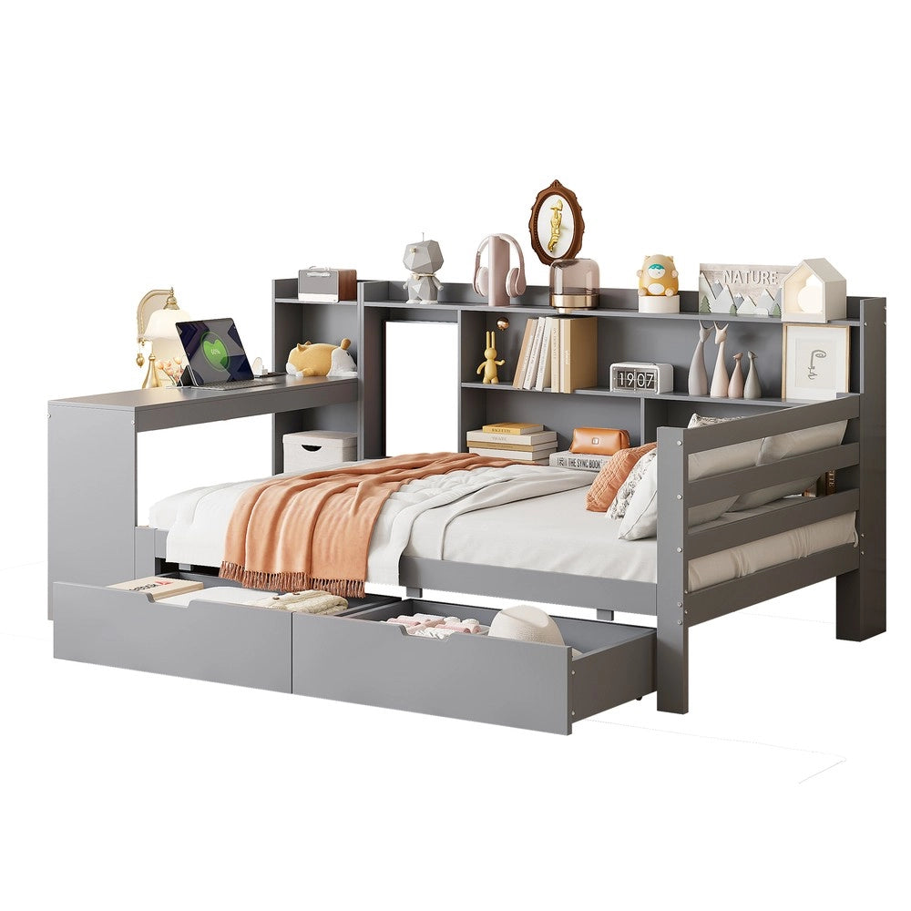 Letto a Soppalco con Scrivania ¨C MINIMAL ¨C Massello, Grigio, 90x200
