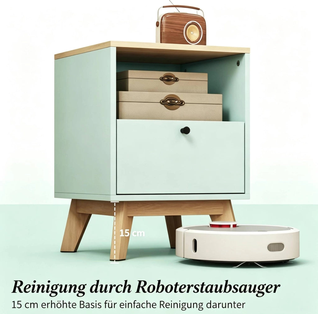 Set di 2 comodini moderni con cassetto e vano aperto 40x40x55 cm in MDF verde chiaro
