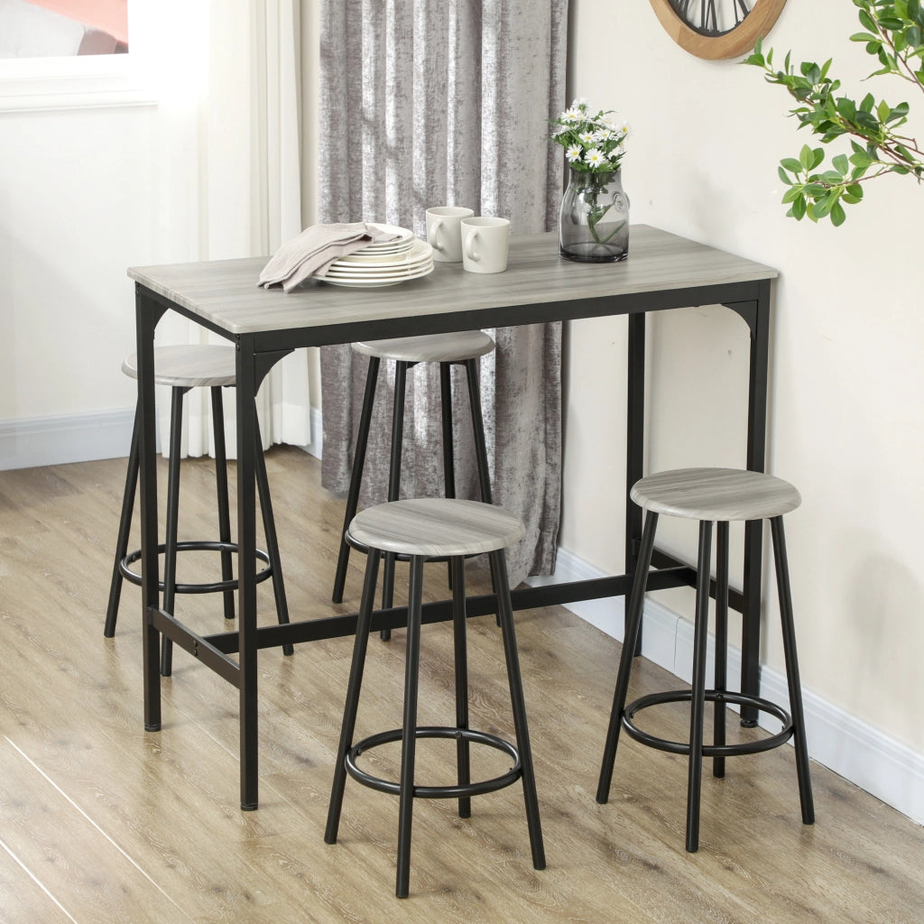 Set Tavolo Bar e 4 Sgabelli ¨C Xylo ¨C Metallo Grigio e Nero Stile Industriale