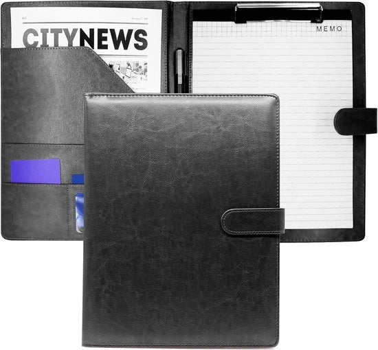 Klembord A4 con coperchio - Agenda A4 per uso ufficio - 1 pezzo - Nero - Pelle PU