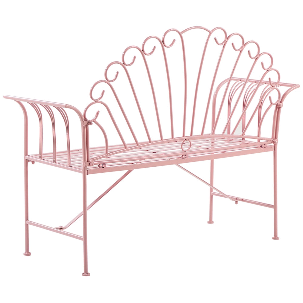 Set panca da esterno in metallo rosa a 2 posti con braccioli svasati con tavolo in stile vintage
