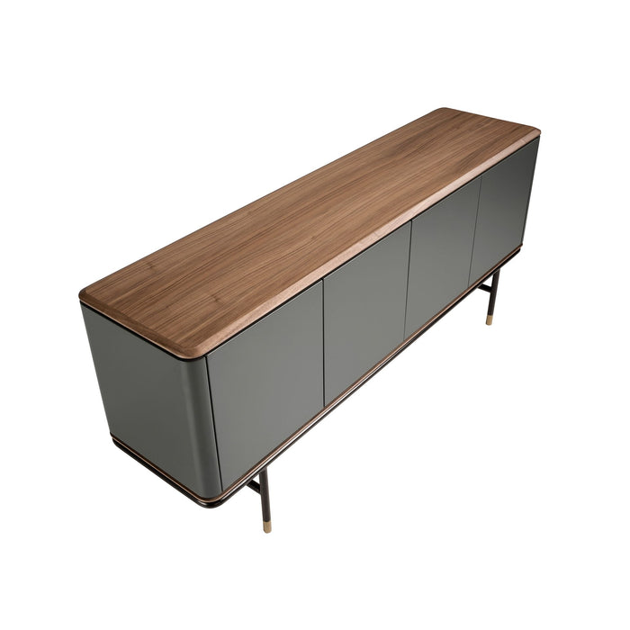 Credenza in legno grigio scuro, acciaio nero e piano in noce