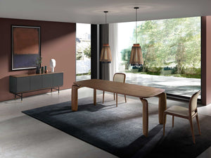Credenza in legno grigio scuro, acciaio nero e piano in noce