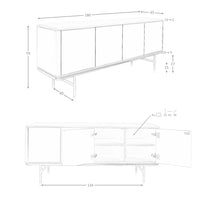 Credenza in legno grigio scuro, acciaio nero e piano in noce