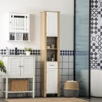 kleankin Mobile Bagno Alto in Truciolato con un Cassetto, 2 Armadietti e 2 Ripiani Aperti Regolabili, 37x30x184 cm