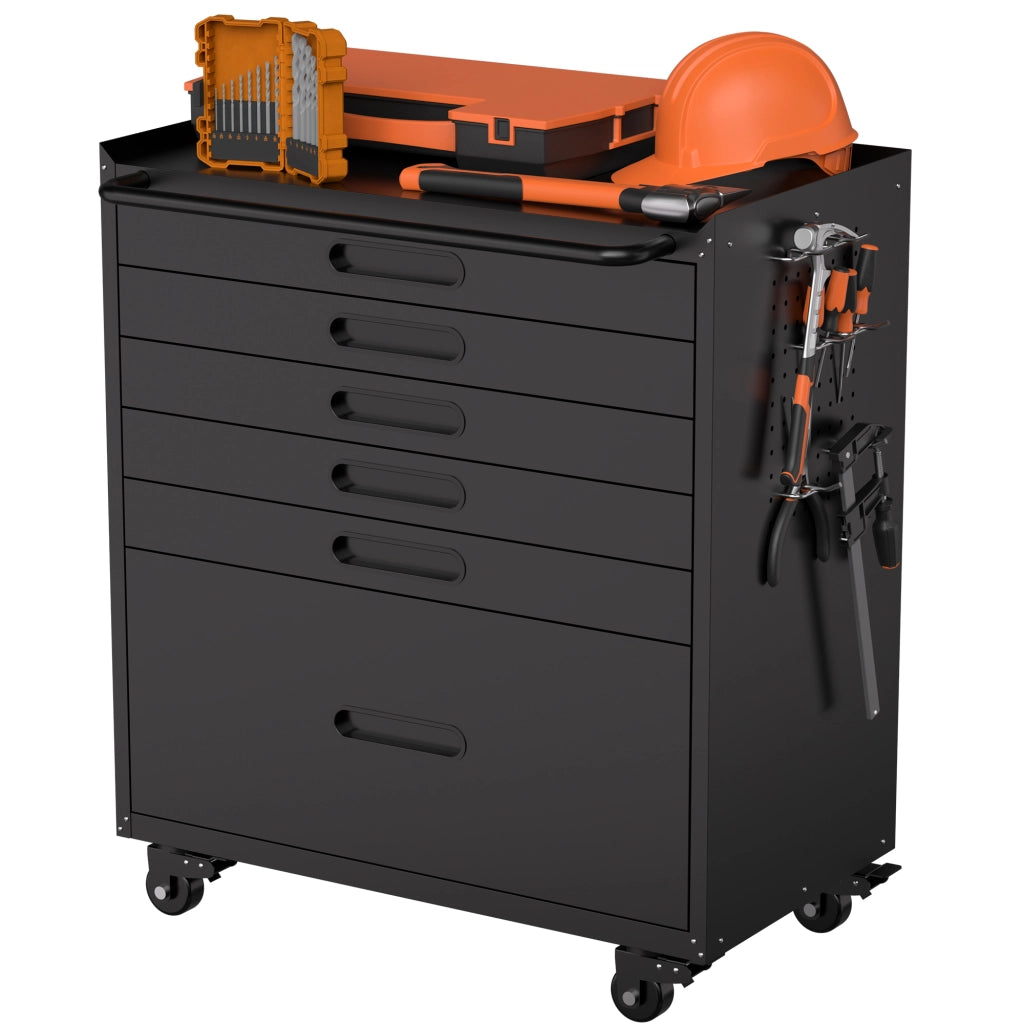 Mobiletto da officina su ruote con 6 cassetti, armadio mobile per garage con sistema di cassetti continuo per piccoli componenti e utensili, robusta s