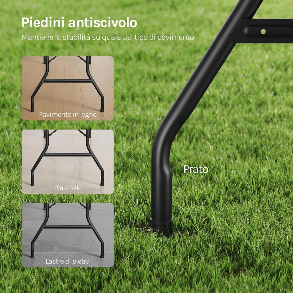Set Birreria 3 Pezzi con Tavolo da Campeggio con 2 Panche Pieghevoli, Set Giardino Esterno Effetto Rattan, Resistente alle Intemperie e Facile da Pulire, per Campeggio, Giardino, Nero