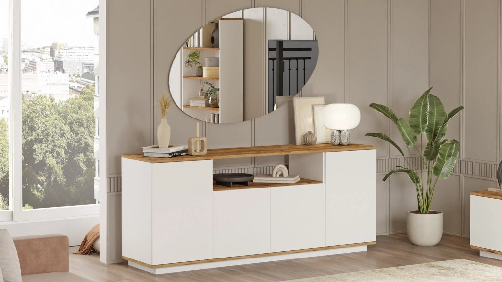 Credenza in legno "FR15" - 180 x 44 x 75 cm - Pino Atlantico Bianco